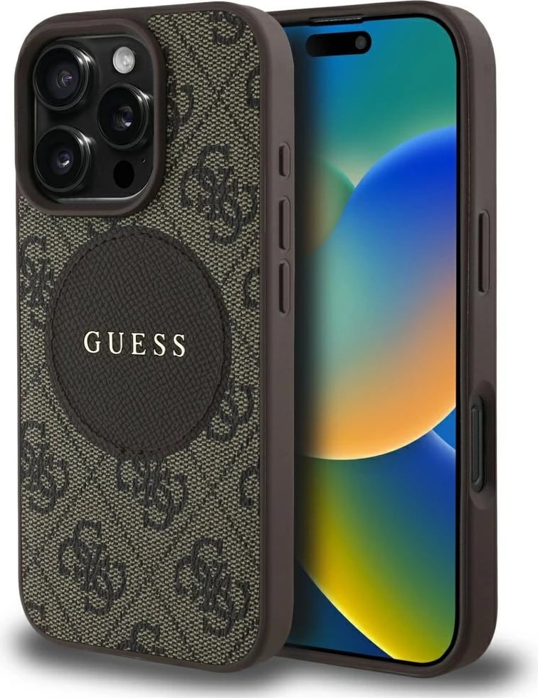 Mbështjellës Guess 4G Circle Classic Logo MagSafe për iPhone 16 Pro, Kafe