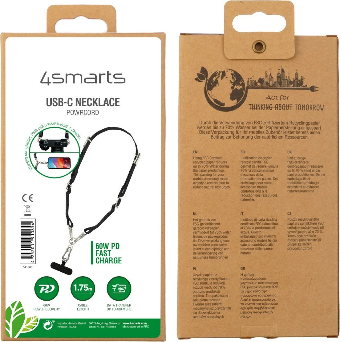 Mbështjellës me kabllo USB-C 4smarts PowrCord 1.75m, i zi Mbështjellës me kabllo USB-C 4smarts PowrCord 1.75m, i zi