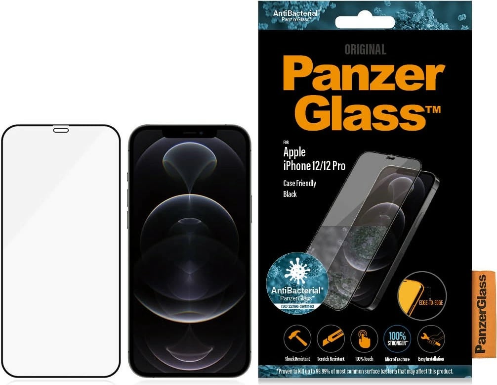 Mbrojtës ekrani PanzerGlass iPhone 12/12 Pro, xham i temperuar, antibakterial