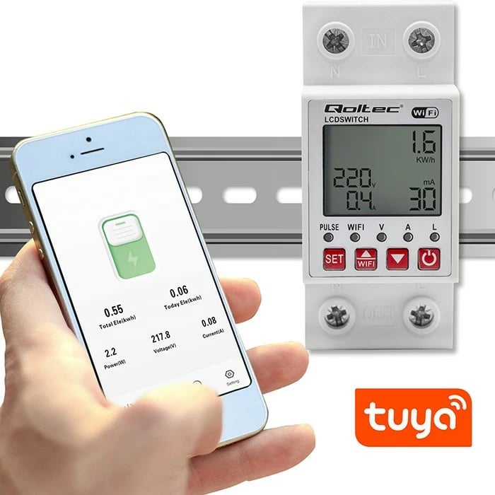 Relé inteligjente Qoltec 50990 me matës energjie, Wi-Fi, Timer, e bardhë