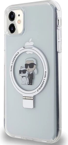 Mbështjellës Karl Lagerfeld KLHMN61HMRSKCH për iPhone 11/XR 6.1", me unazë Ring Stand, MagSafe, Bardhë