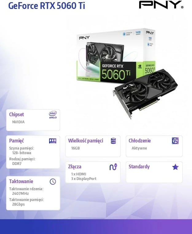 Kartelë grafike PNY GeForce RTX 5060 Ti, 16GB DDR7, PCI-E 8x, e zezë Kartelë grafike PNY GeForce RTX 5060 Ti, 16GB DDR7, PCI-E 8x, e zezë