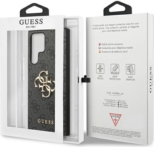 Mbështjellës, Guess, GUHCS22L4GMGGR 4G Big Metal Logo, hardcase TPU/lloj lëkure sintetike, për Samsung Galaxy S22 Ultra S908, gri