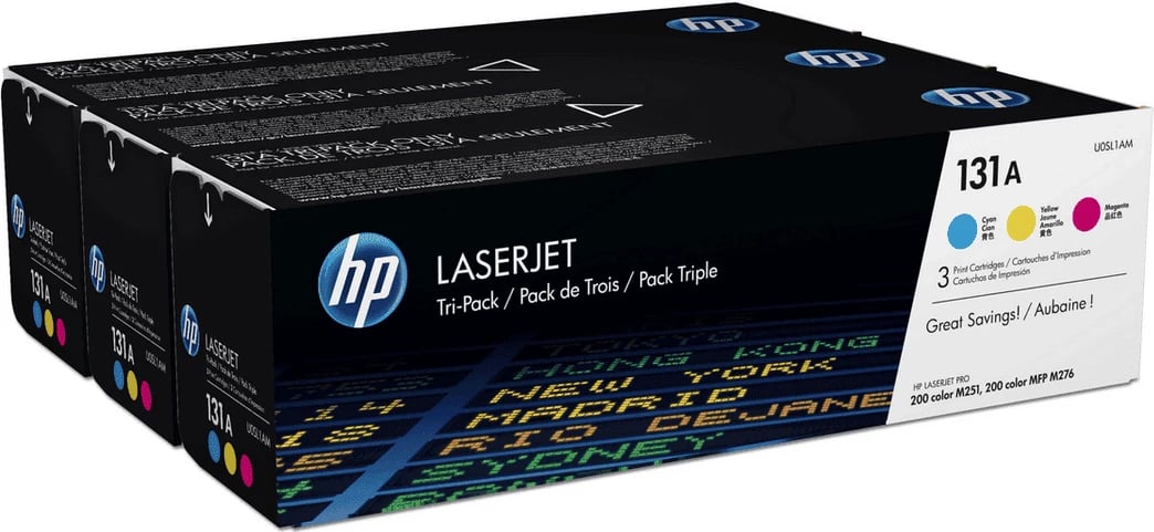 Toner HP 131A (U0SL1AM) rendiment 1800 faqe secila, tri-pack, cyan magenta e verdhë