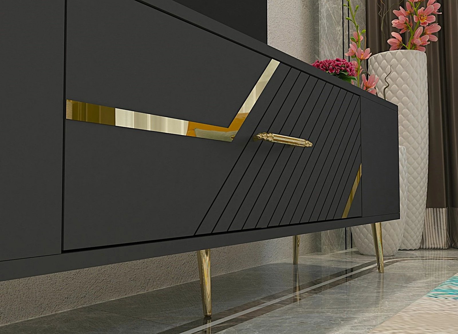 Komodë për TV, ngjyrë antracit dhe ari, Skye Decor, Dekolp5