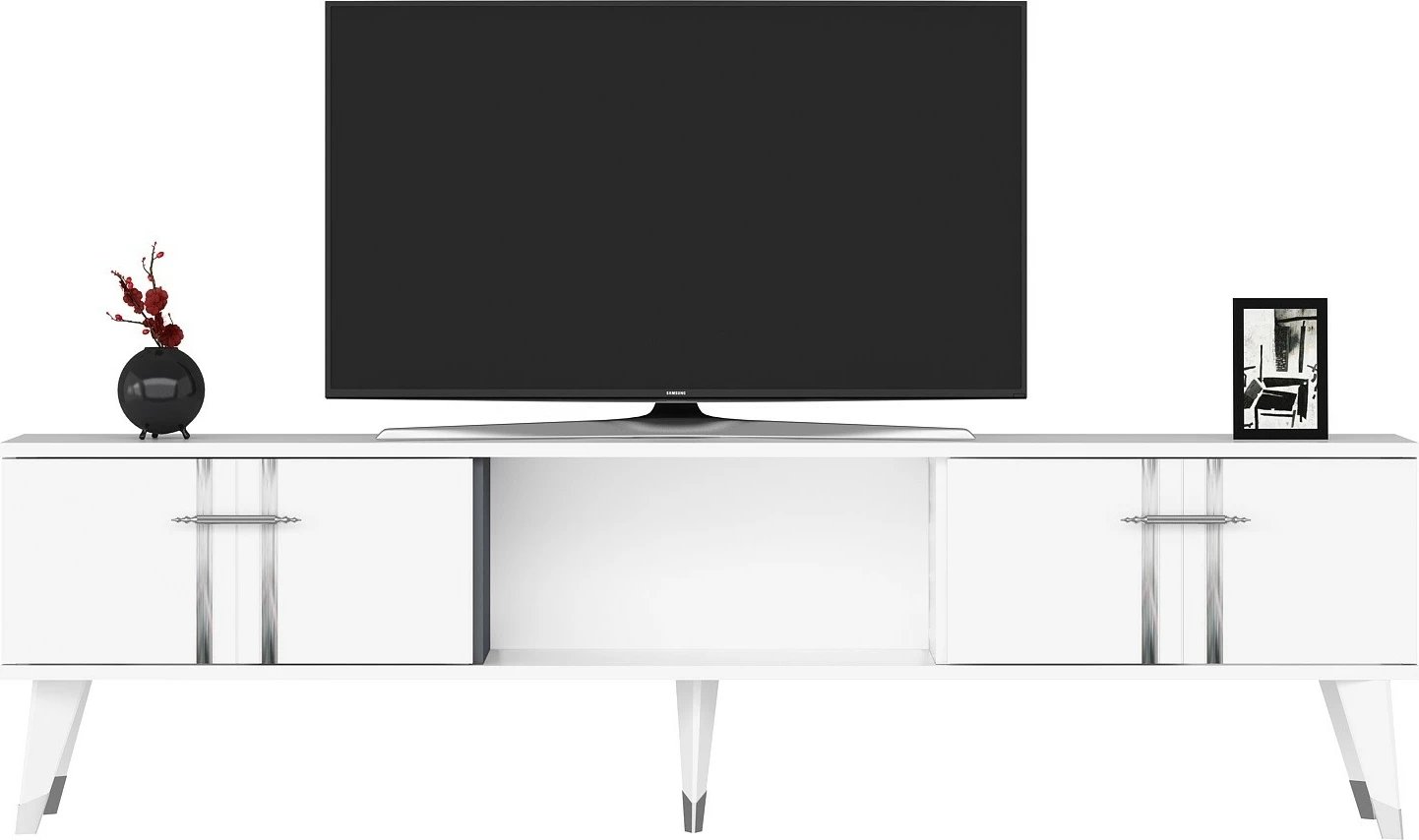 Komodë për TV Skye Decor, e bardhë, argjend