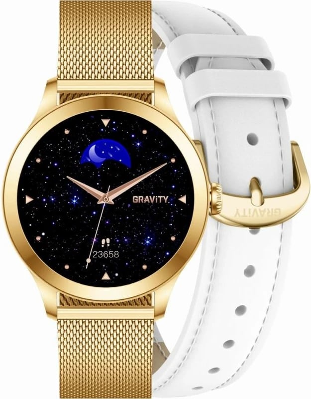Smartwatch Gravity për femra, e bardhë e arit