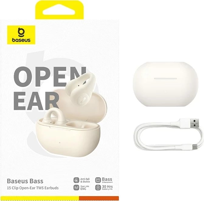 Kufje Baseus Bass 15 Clip Open Ear, True Wireless Stereo (TWS), Bluetooth, Bardhë
