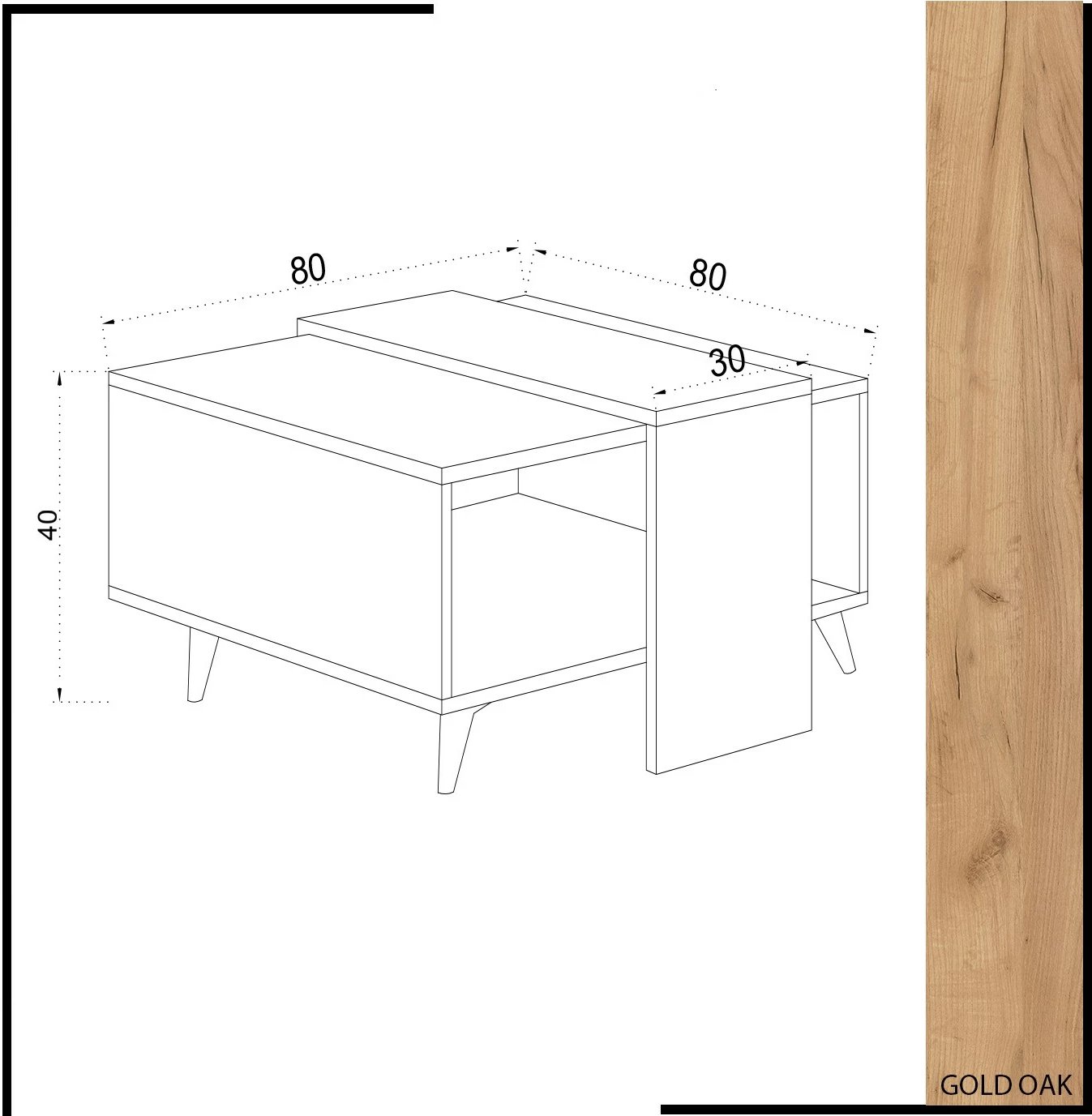 Tavolinë kafeje dy kate, Skye Decor, Dowel, ngjyrë lis dhe e bardhë