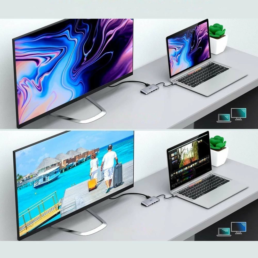 Kasë Choetech HUB-M15, 9 porte, USB Type-C, HDMI 4K, VGA, RJ45, Gri