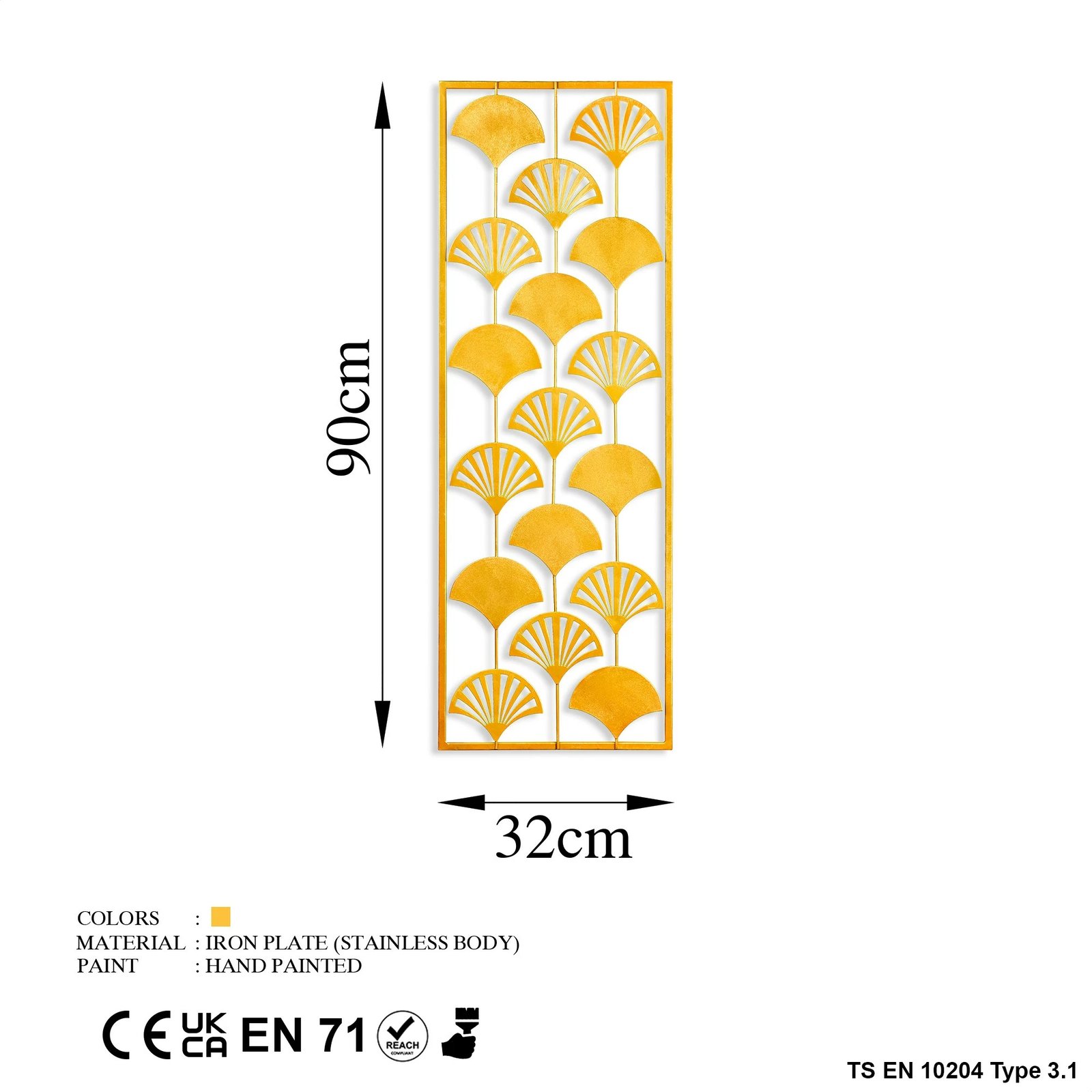 Aksesor dekorativ metalik për mur, Wallity, Fan 2, shumëngjyrësh, 32x90cm