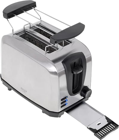 Toster Adler AD 3222, 2 feta, 7 nivele pjekjeje, 1000W, rrjetë ngrohëse për role, argjendtë