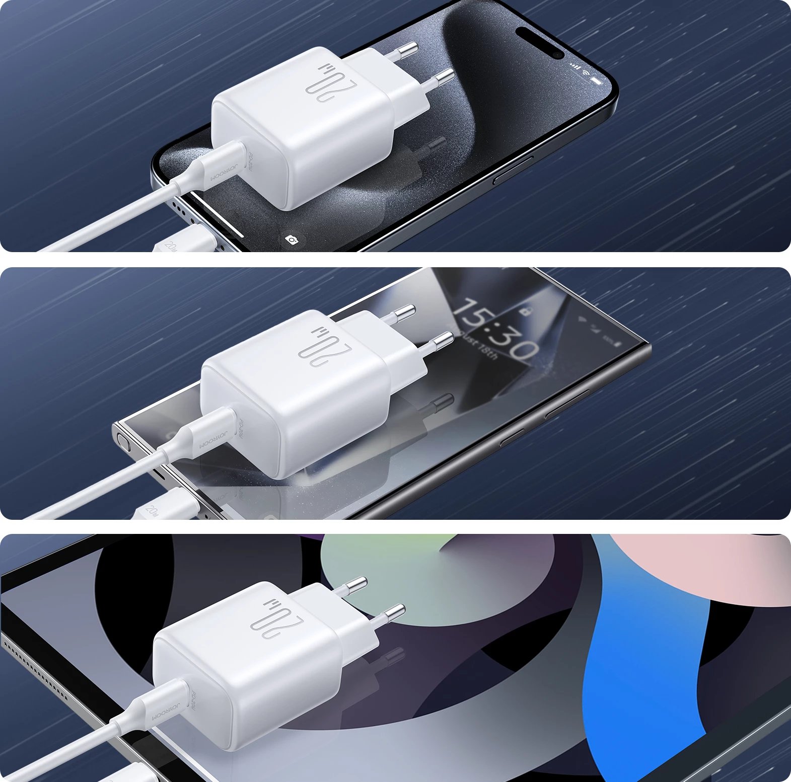 Karikues rrjeti Joyroom JR-TCF20 me USB-C, 20W, me kabllo USB-C/USB-C 1m, Bardhë