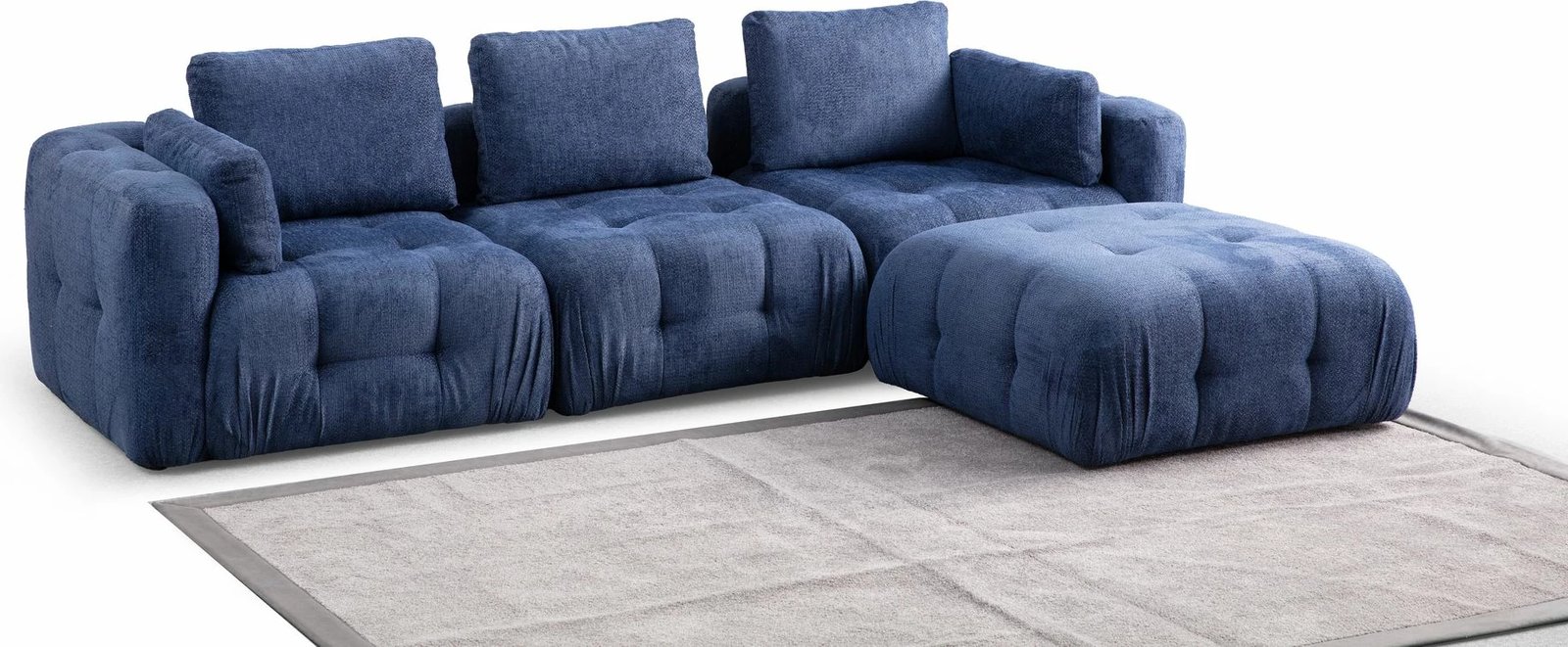 Këndare Amaris 3 vende me pouffe, ngjyrë navy blue