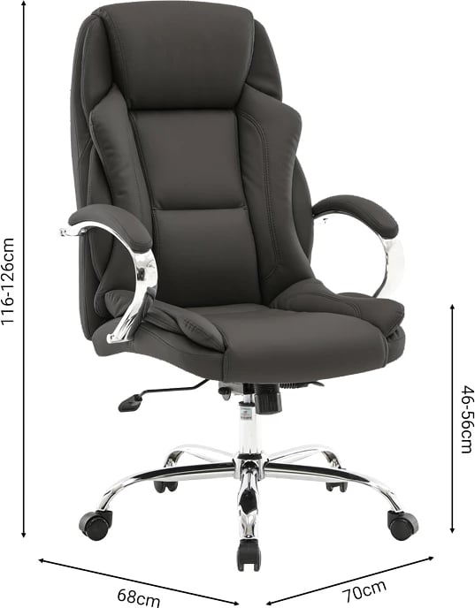 Karrige menaxheri për zyre Verxian, lëkurë artificiale e zezë, 70x68x116cm