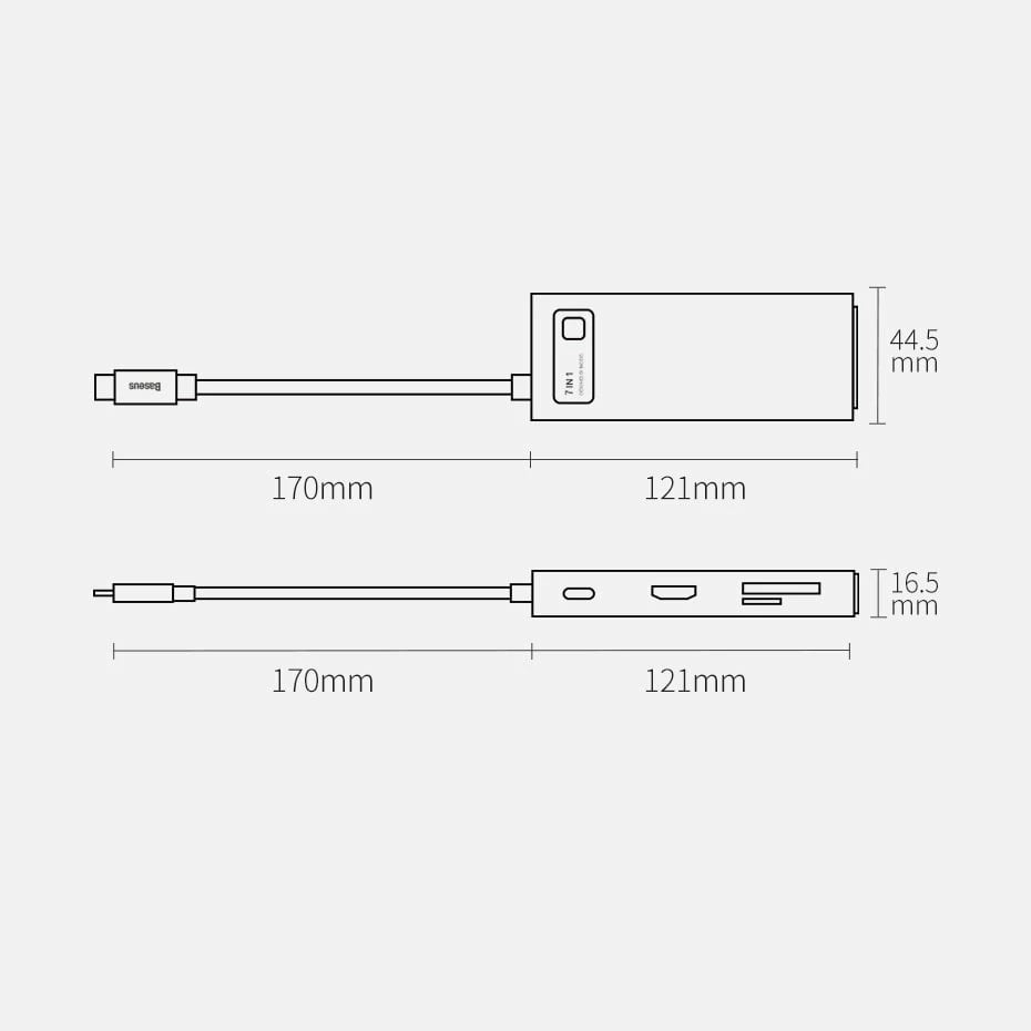 Kasë USB HUB Baseus Metal Gleam Series 7in1, USB-C, HDMI, TF, PD, Gri