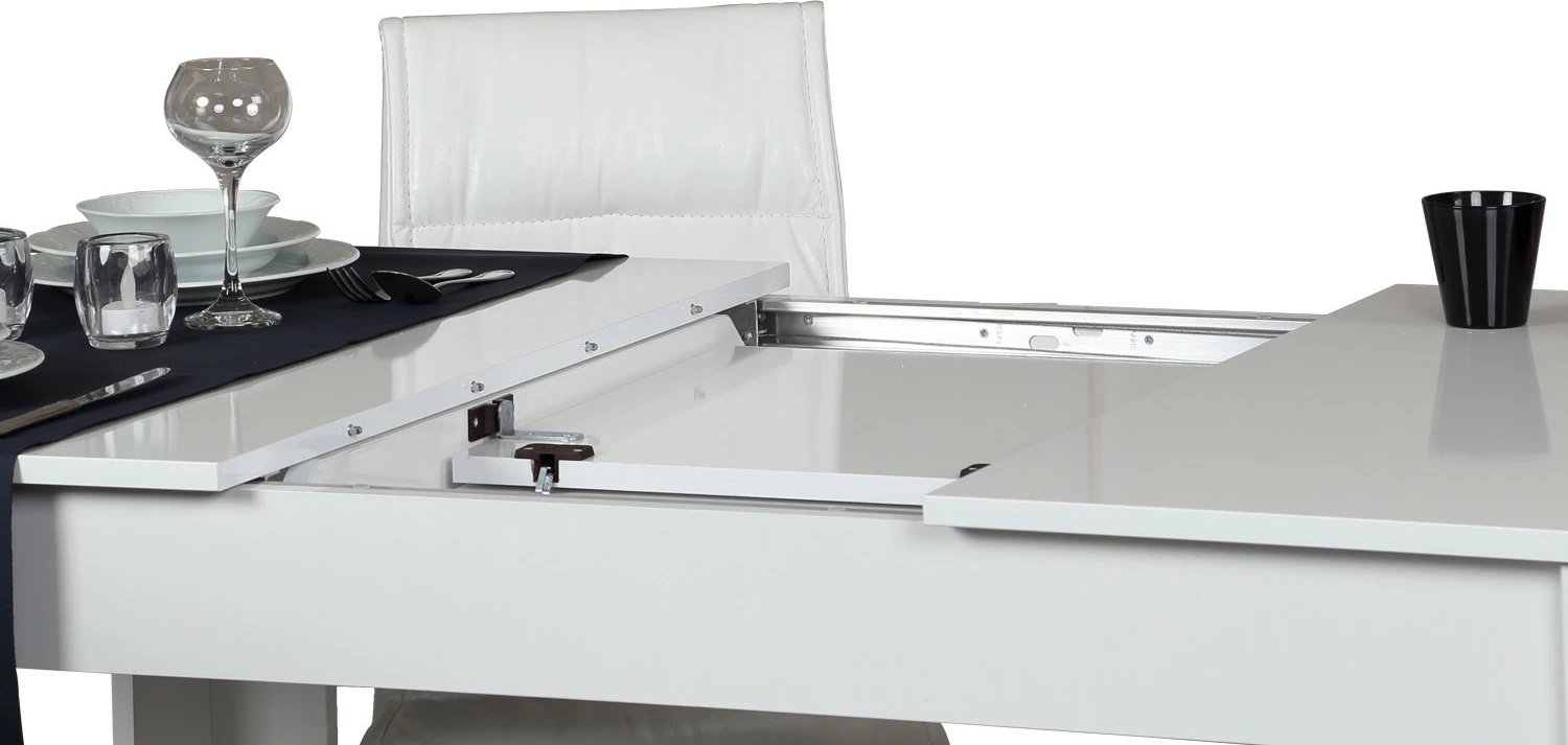 Tavolinë ngrënie me zgjatje, ngjyrë e bardhë, Skye Decor Oblo