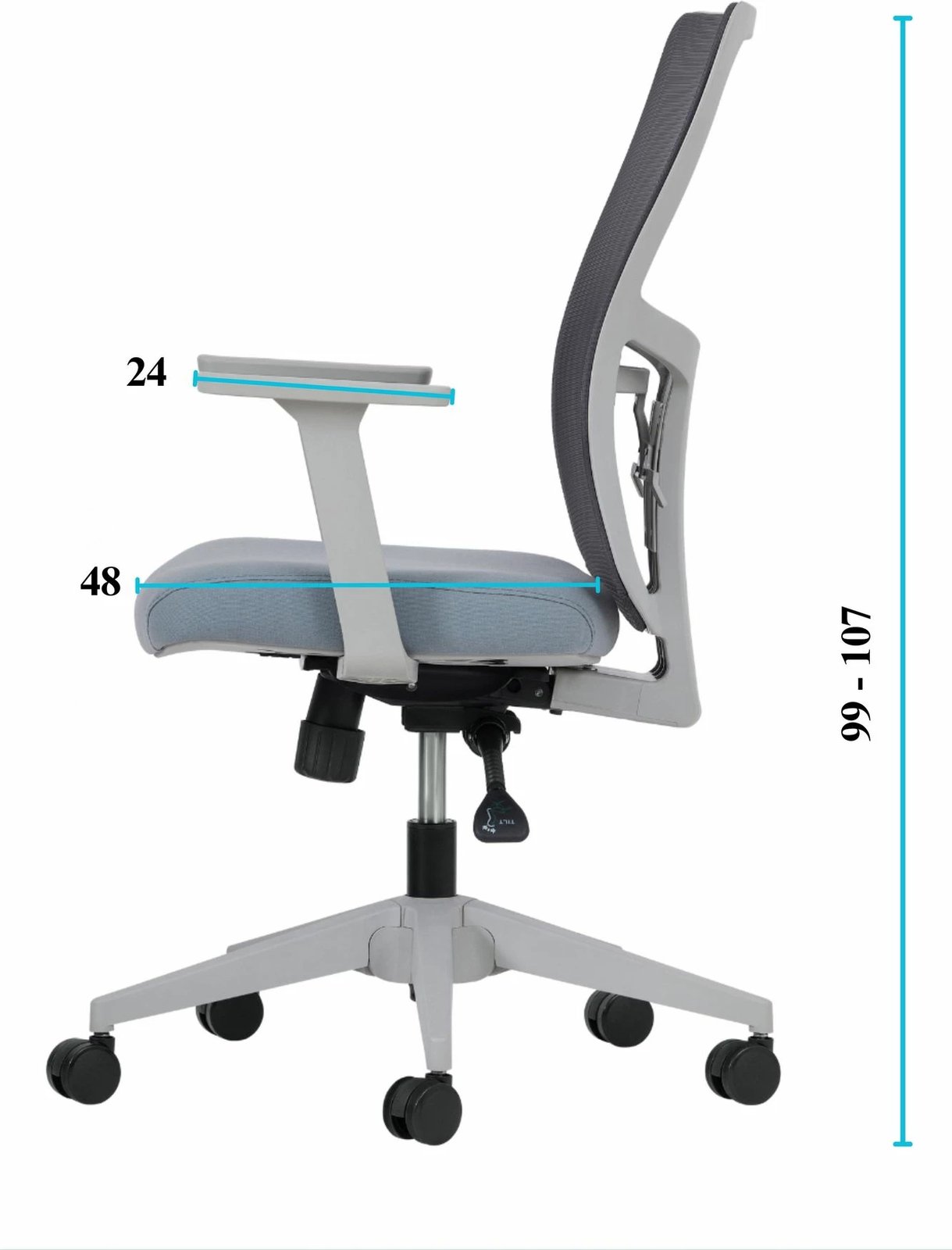Karrige zyre Skye Decor, mbështetje mesit, 108 cm, ngjyrë gri