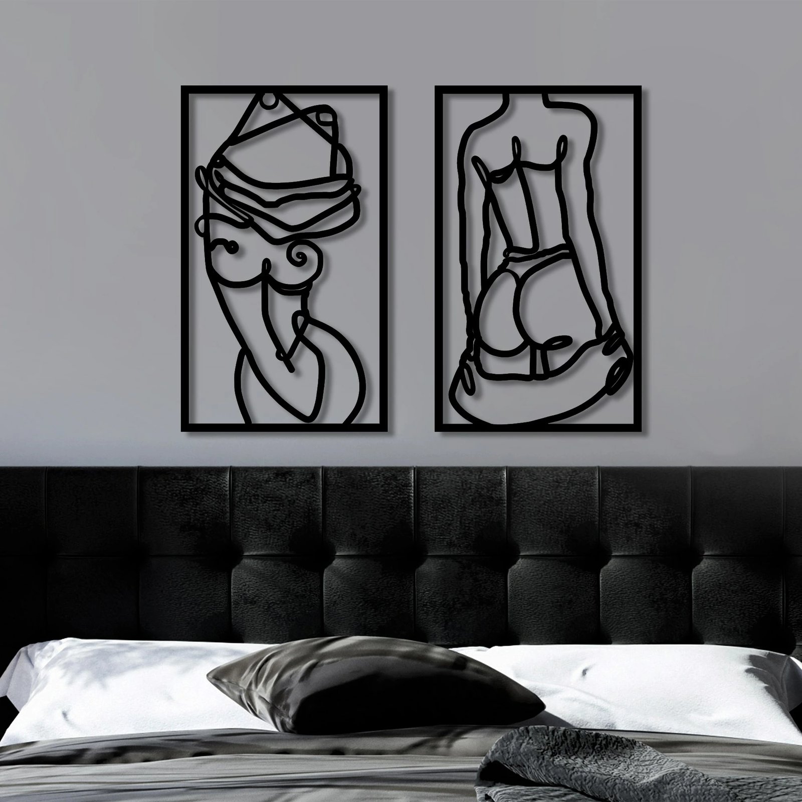 Aksesor muri dekorativ prej metali, Body Positive, ngjyrë e zezë, 42x70cm (2 copë)