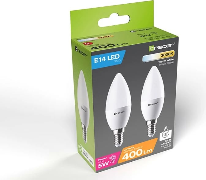 Llambë LED Tracer E14, 5W, 3000K, dritë e ngrohtë, 2 copë