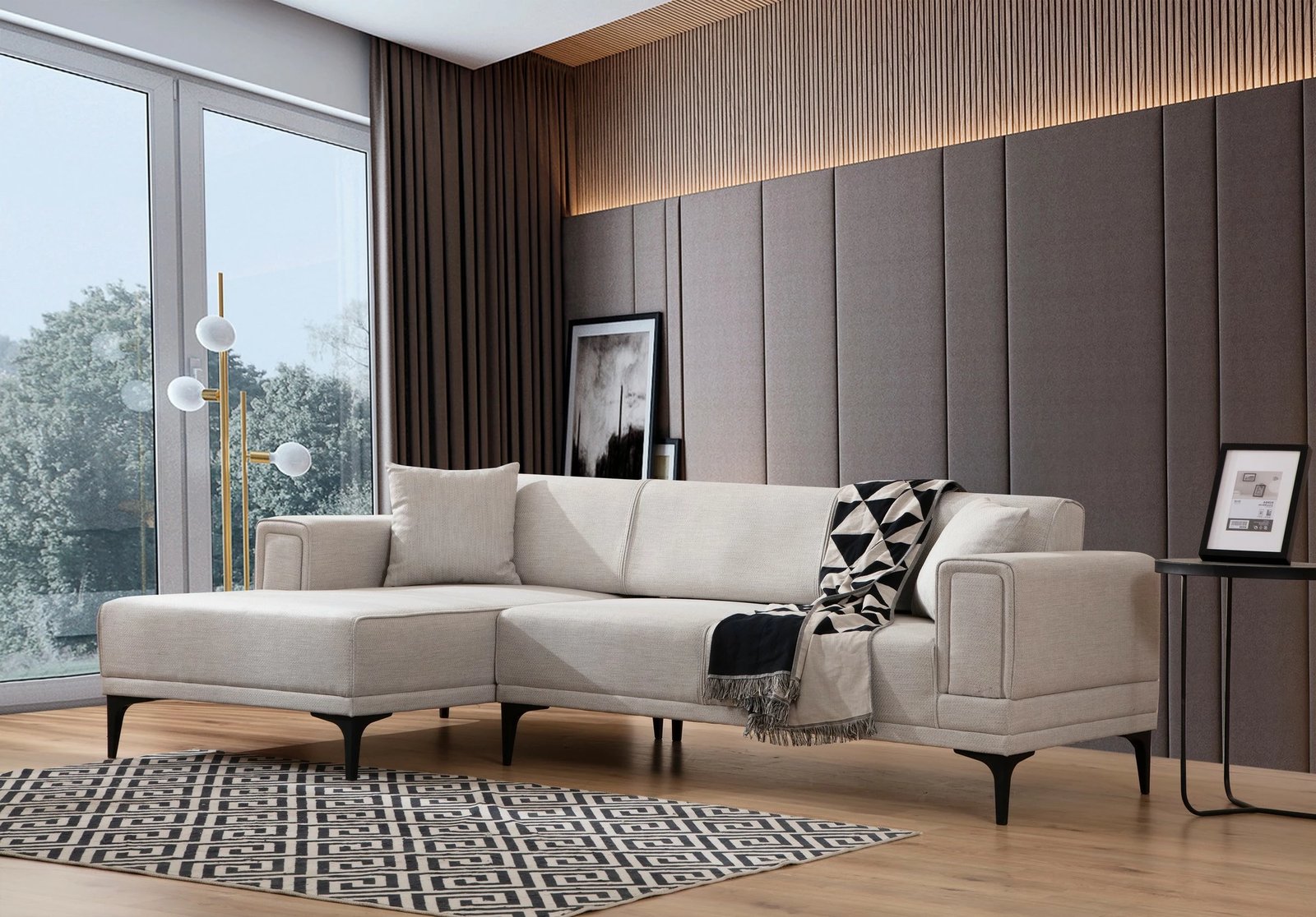 Kënd divan-krevat Atelier del Sofa, Horizon majtas, ngjyrë ecru