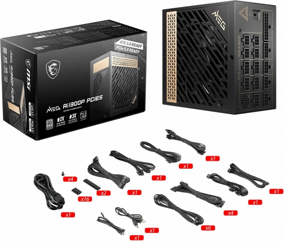 Furnizues i energjisë MSI MEG AI1300P PCIE5, 1300 W, ATX, i zi