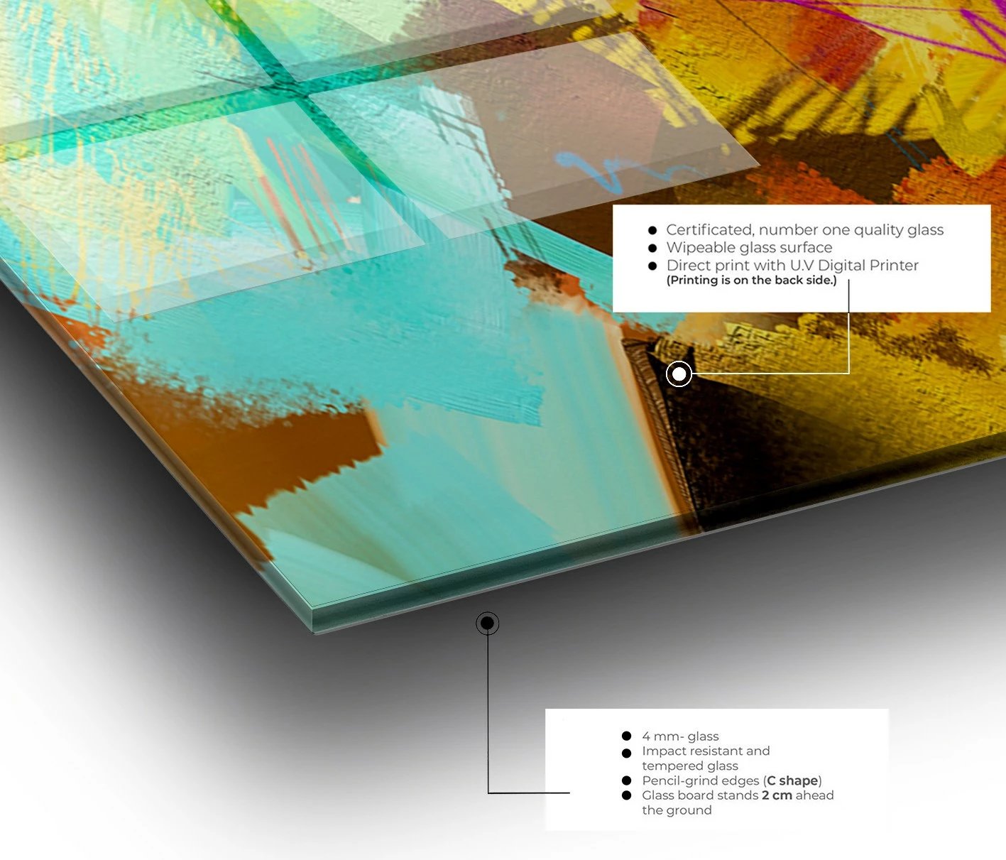 Pikturë dekorative prej xhami të temperuar, shumëngjyrëshe, CAM664007500 - 50x70cm