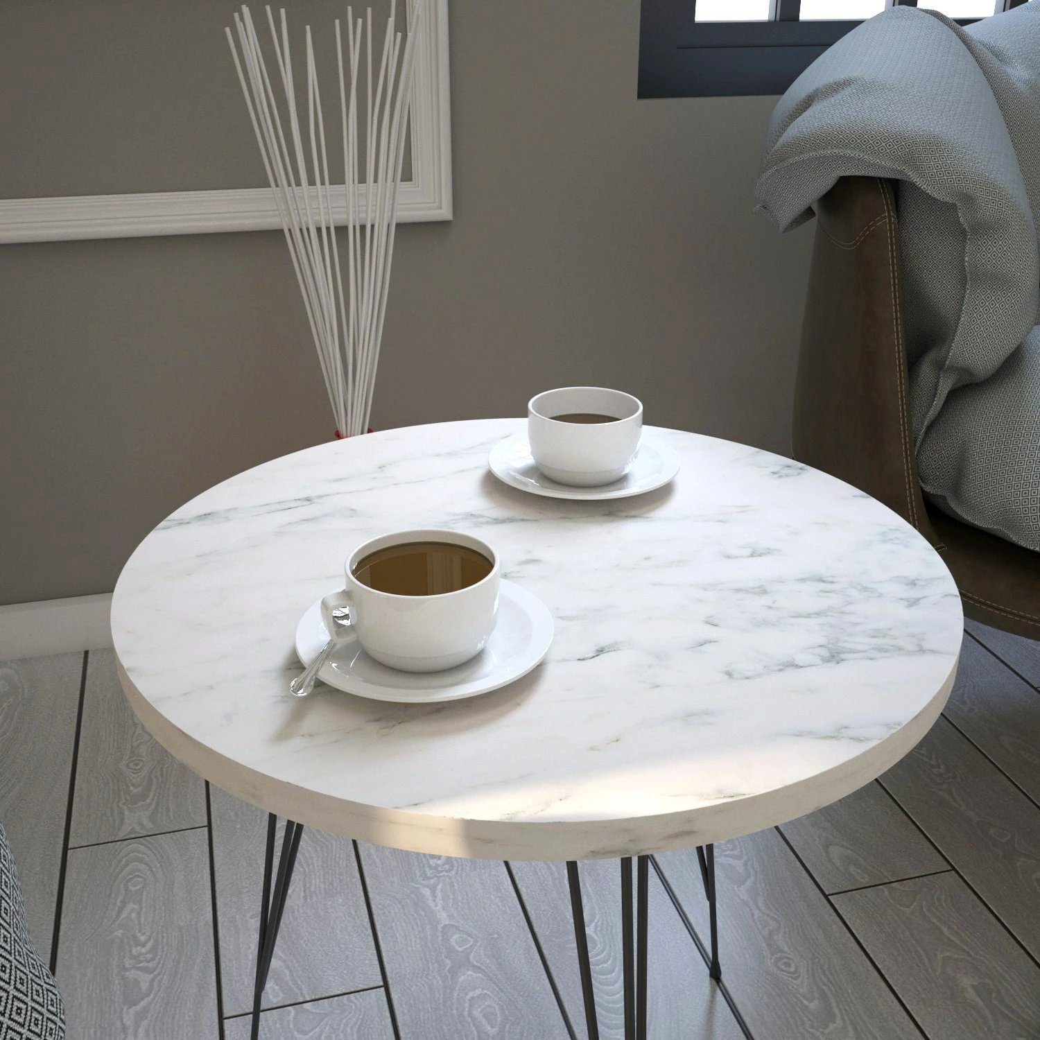 Tavolinë anësore Hanah Home, ngjyrë sandalf-marmo