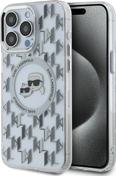 Mbështjellës Karl Lagerfeld IML Monogram Karl & Choupette Head MagSafe për iPhone 15 Pro Max, Transparent