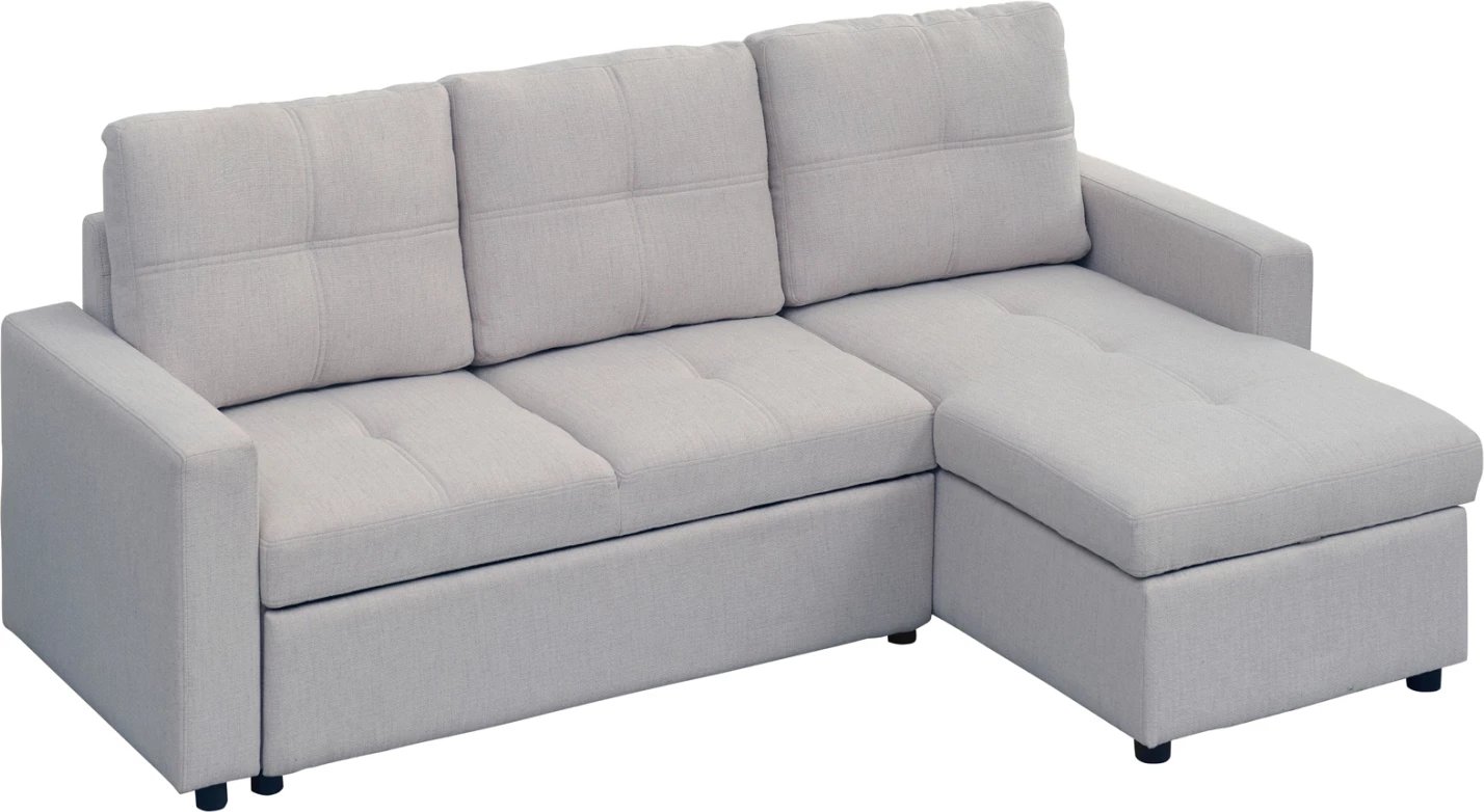 Kënd divan-krevat i kthyeshëm Salino, material stof, ngjyrë gri e çelët, 213x132x87cm