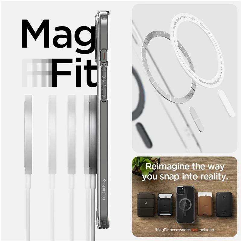 Mbështjellës Spigen Ultra Hybrid MagSafe për iPhone 15 Plus, Transparent/Gri (carbon)
