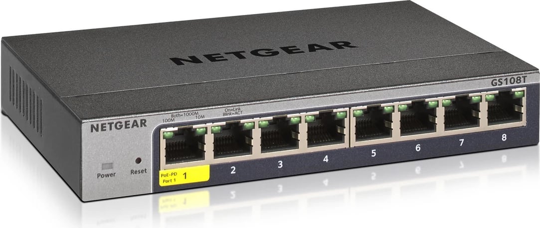 Switch Netgear GS108T-300PES 8 porte Gigabit Smart Managed, e zezë