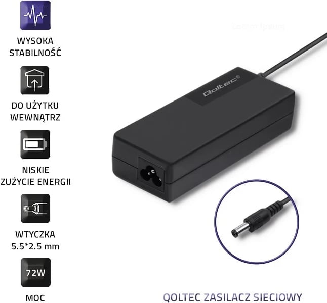 Furnizimi me energji elektrike Qoltec Desktop 72W | 24V | 3A | 5,5 * 2,5 | + kabllo rryme