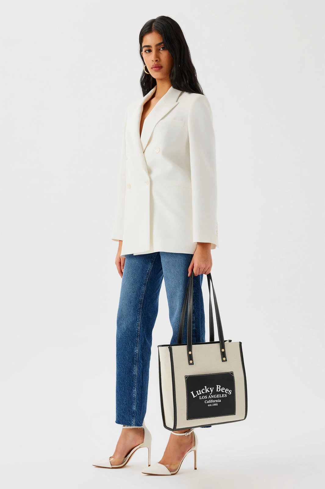 Çantë tote Lucky Bees, e zezë-krem, 376