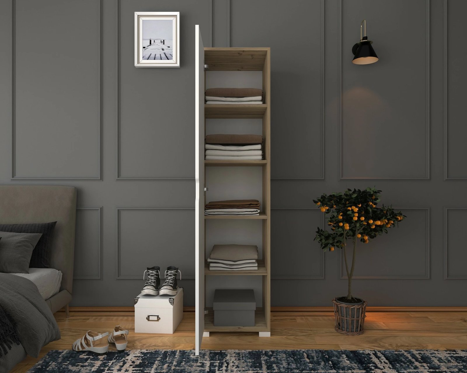 Dollap Hanah Home, 40cm, 1600-014, ngjyrë arr e çelët dhe e bardhë