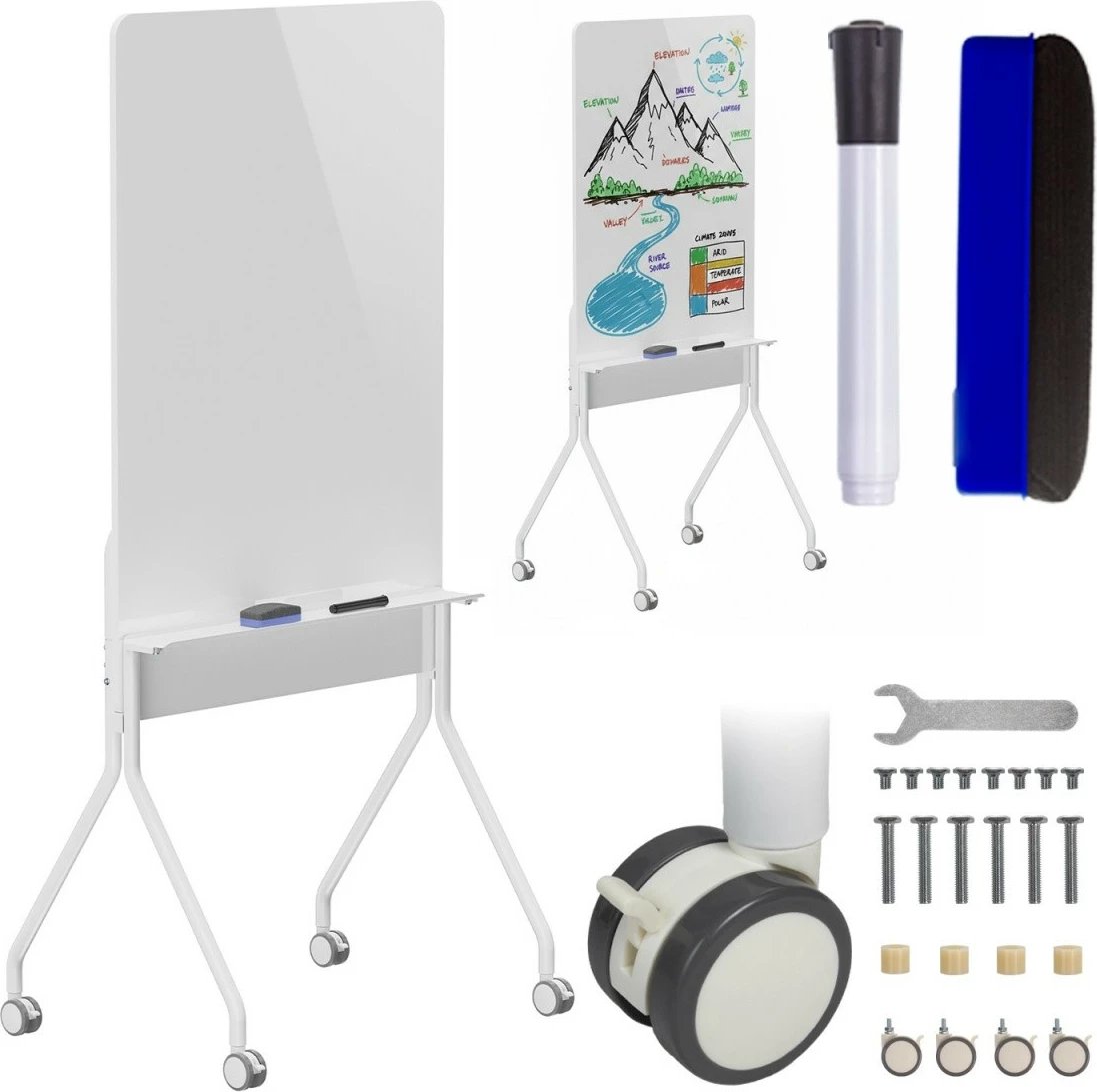 Tabelë shkrim-fshirëse, Ergo Office, ER-305, 119x79 cm, lëvizëse me rrota, jo magnetike, orientim vertikal, me marker dhe sfungjer, e bardhë Tabelë shkrim-fshirëse, Ergo Office, ER-305, 119x79 cm, lëvizëse me rrota, jo magnetike, orientim vertikal, me marker dhe sfungjer, e bardhë