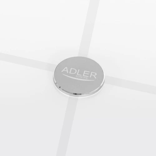 Peshore inteligjente banjoje, Adler, AD 8187, kapacitet 180 kg, ndarje 100 g, platformë xhami 28x28 cm, ekran LED, aplikacion FitGo, e bardhë