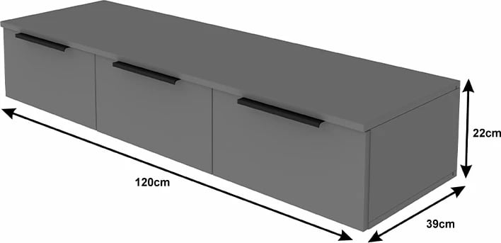 Konsolë me 3 sirtarë Doha, ngjyrë gri e errët, 120x39x22cm