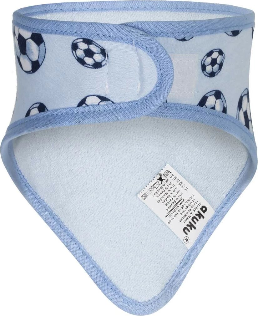 bib-shall për bebe, AKUKU, 100% pambuk, 38x16 cm, mbyllje me velcro, për djem, ngjyrë turkuaz, set 2 copë