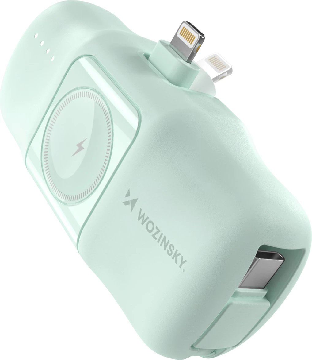 Powerbank Wozinsky WF16-YLS, 5000mAh, 15W, me kabllo USB-C të integruar dhe karikues për Apple Watch, Jeshile