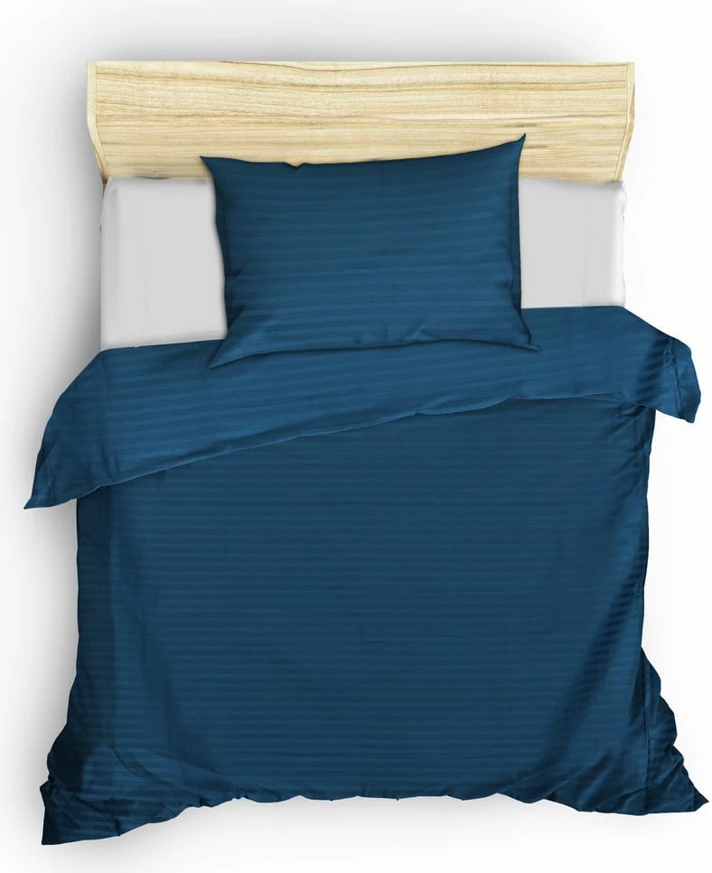 Set mbulesë jorgani XXL prej sateni, ngjyrë kaltër, L'essentiel, vija