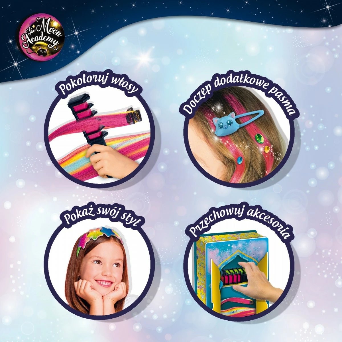 Set kreativ për flokë Moon Academy Lisciani Moonlight Hairstyles, shumëngjyrësh