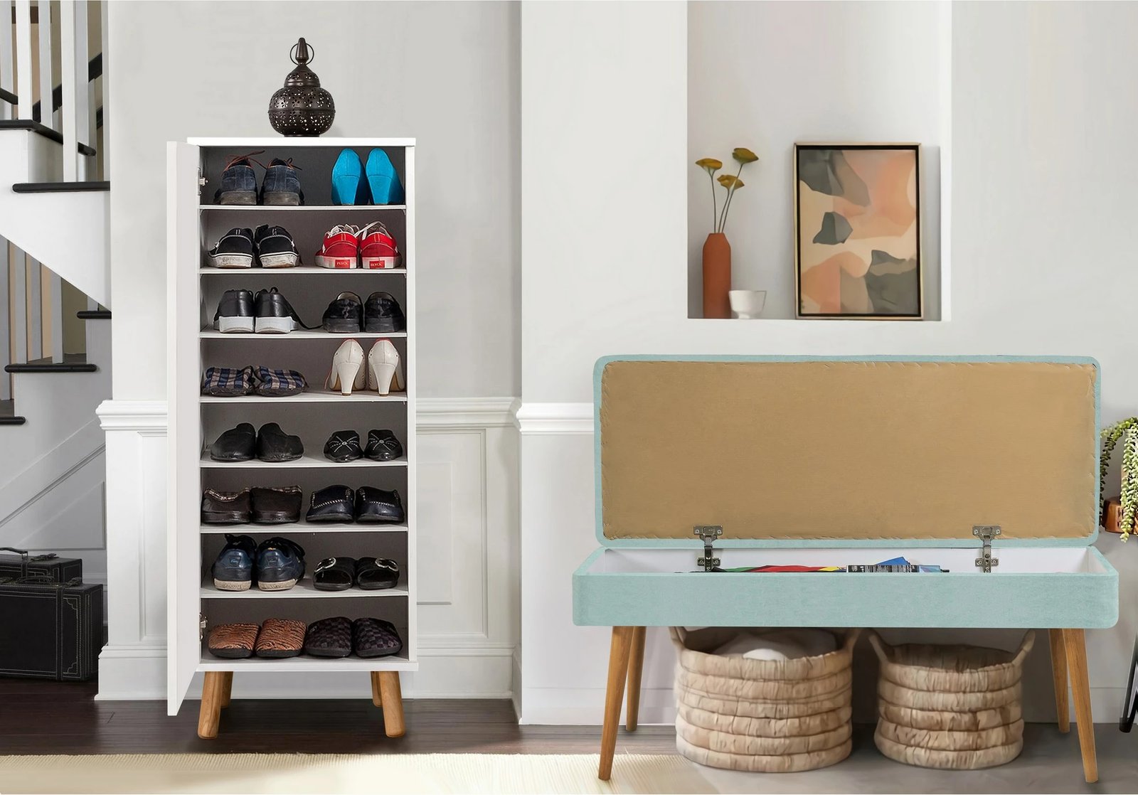 Set mobiljesh për korridor, ngjyrë e bardhë dhe jeshile deti, Skye Decor, 943-0400