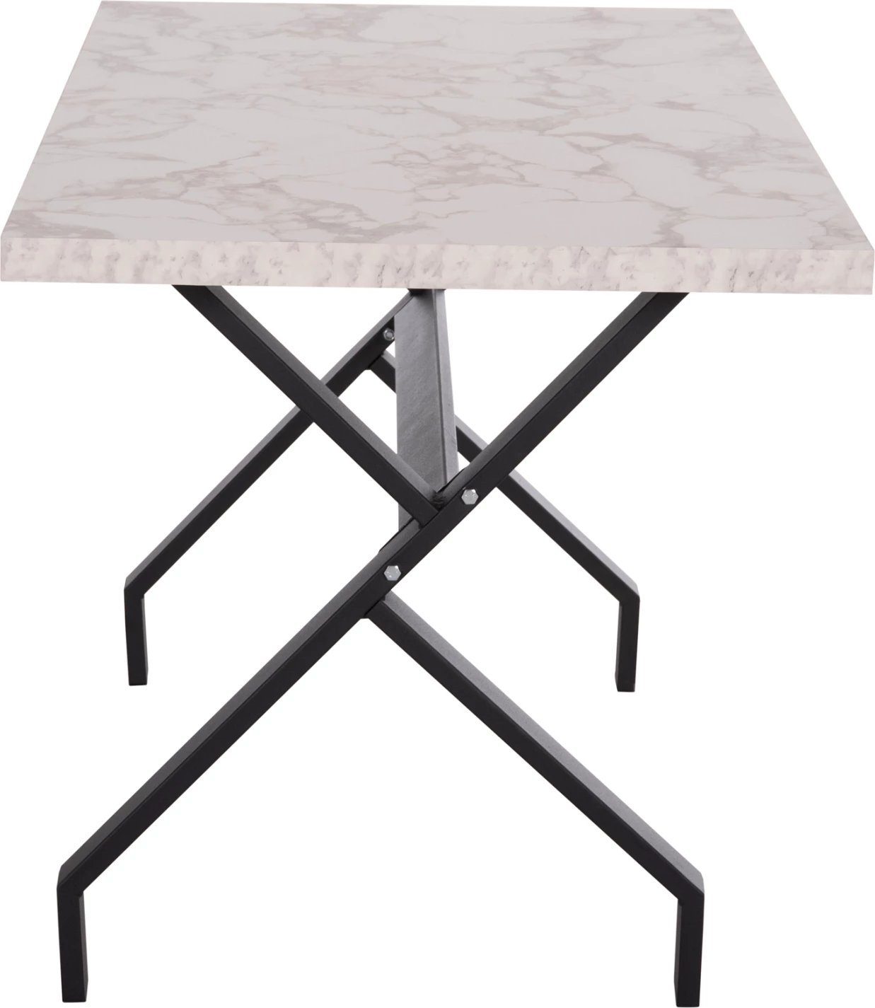 Tavolinë kuzhine LANA, pamje mermeri të bardhë, këmbë metalike të zeza, 140x70x72cm