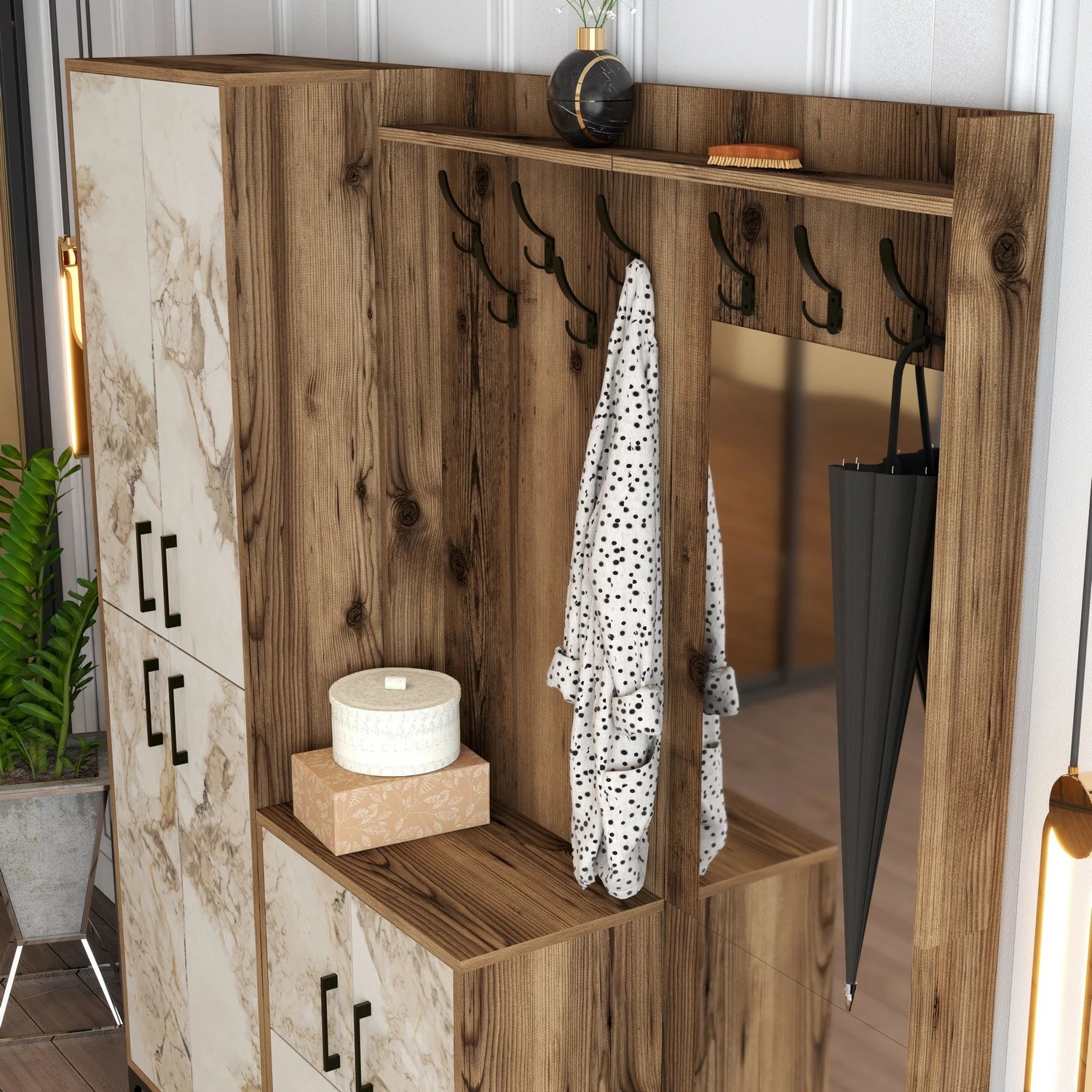 Stendë për korridor Berlin ABC, ngjyrë arre, mermer i bardhë