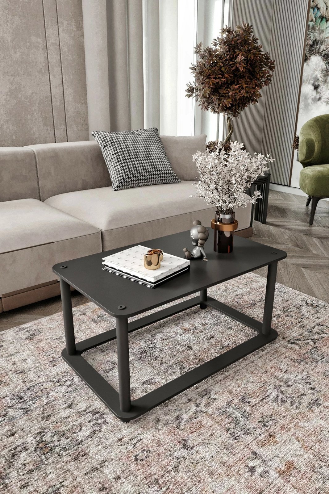 Tavolinë kafeje Skye Decor, e zezë, Hole Rect