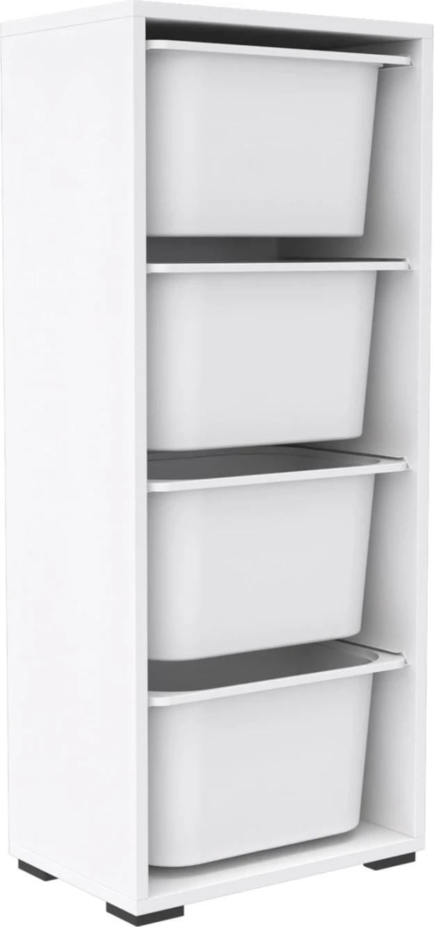 Komodinë SANI FH18216.01 melaminë e bardhë-4 sirtarë plastikë të bardhë 45,5x30x109H cm