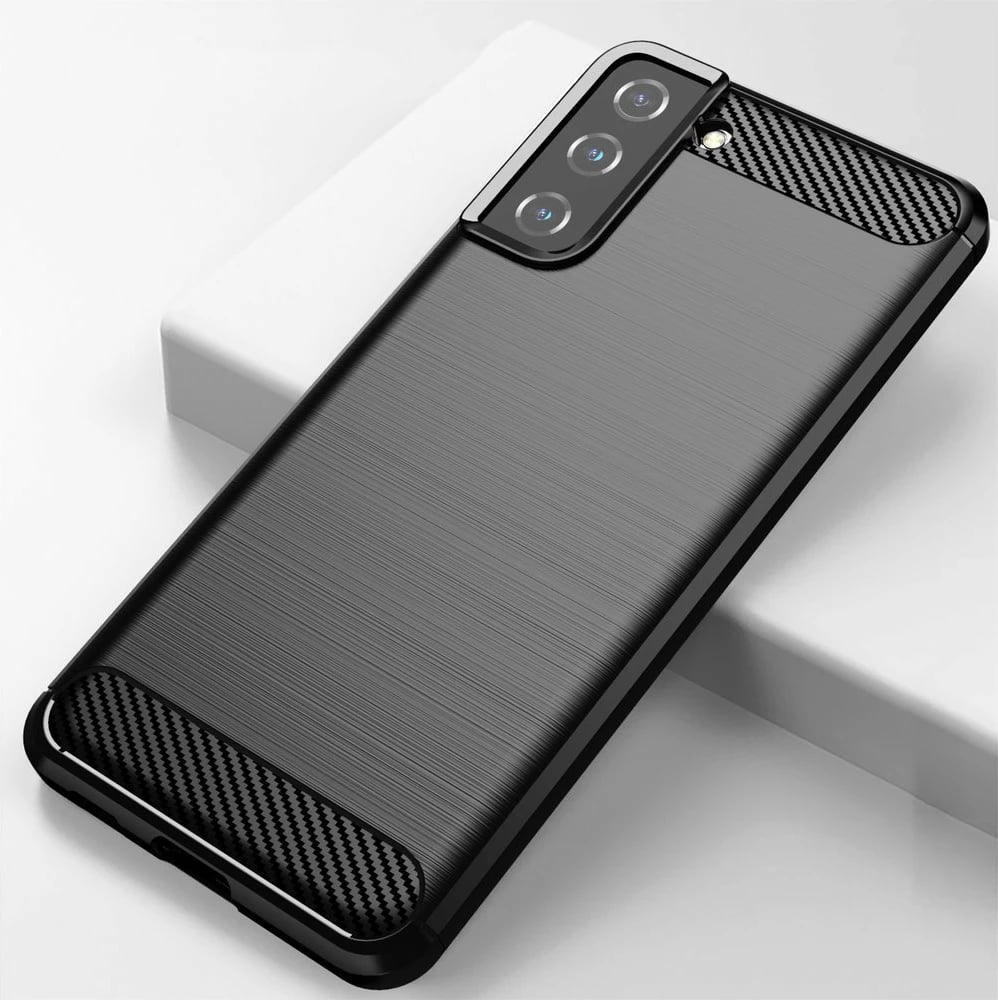 Mbështjellës Hurtel Carbon Case për Samsung Galaxy S21+ 5G, i zi
