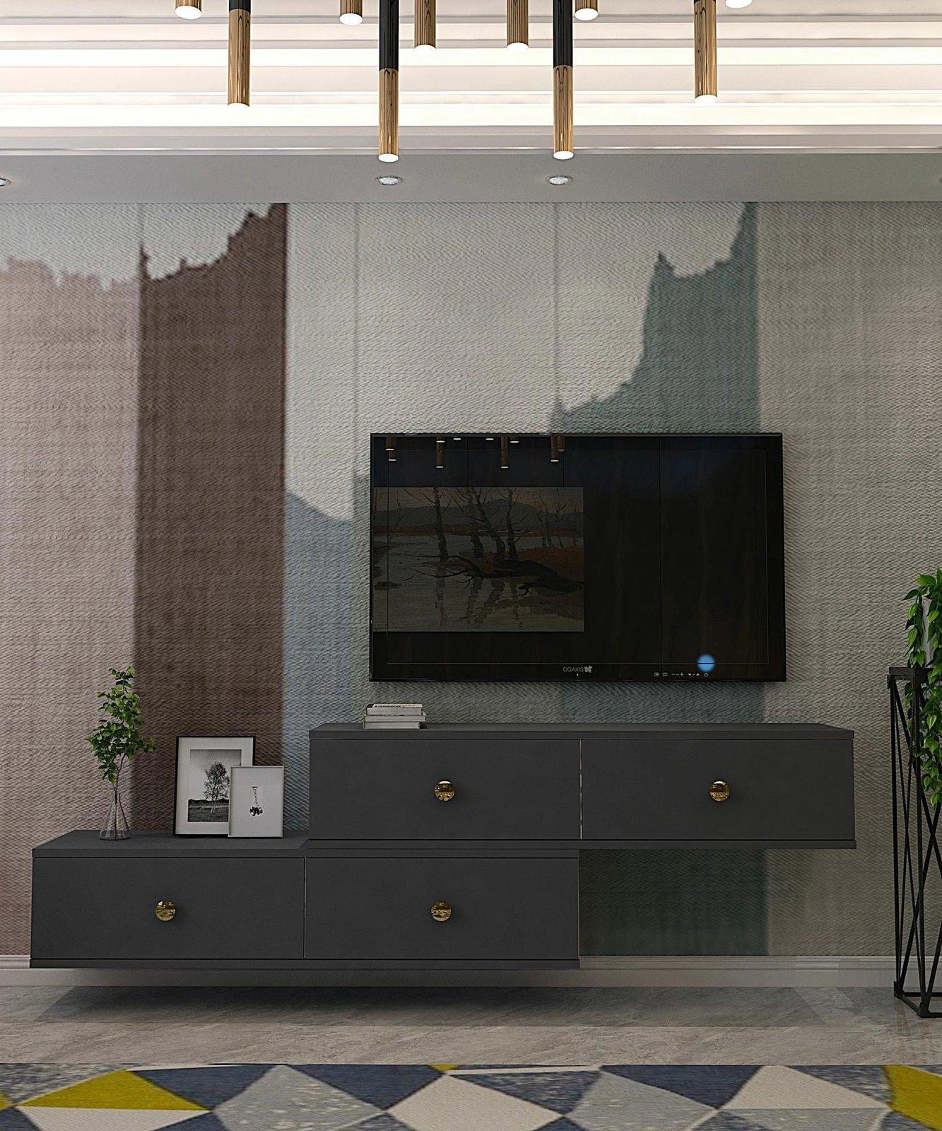 Komodë TV Zuzu Double, ngjyrë antracit, Skye Decor