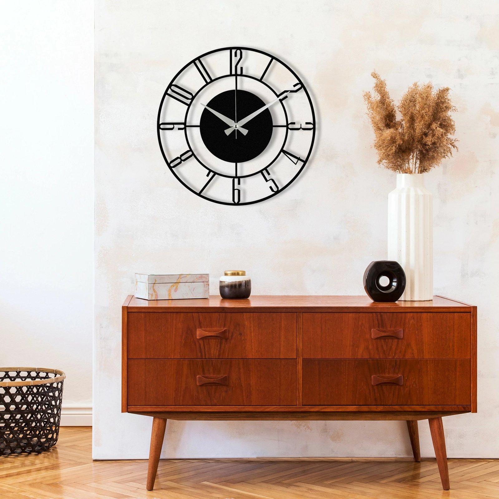 Orë muri dekorative prej metali, Wallity Enzoclock - S011, e zezë, 48x48cm
